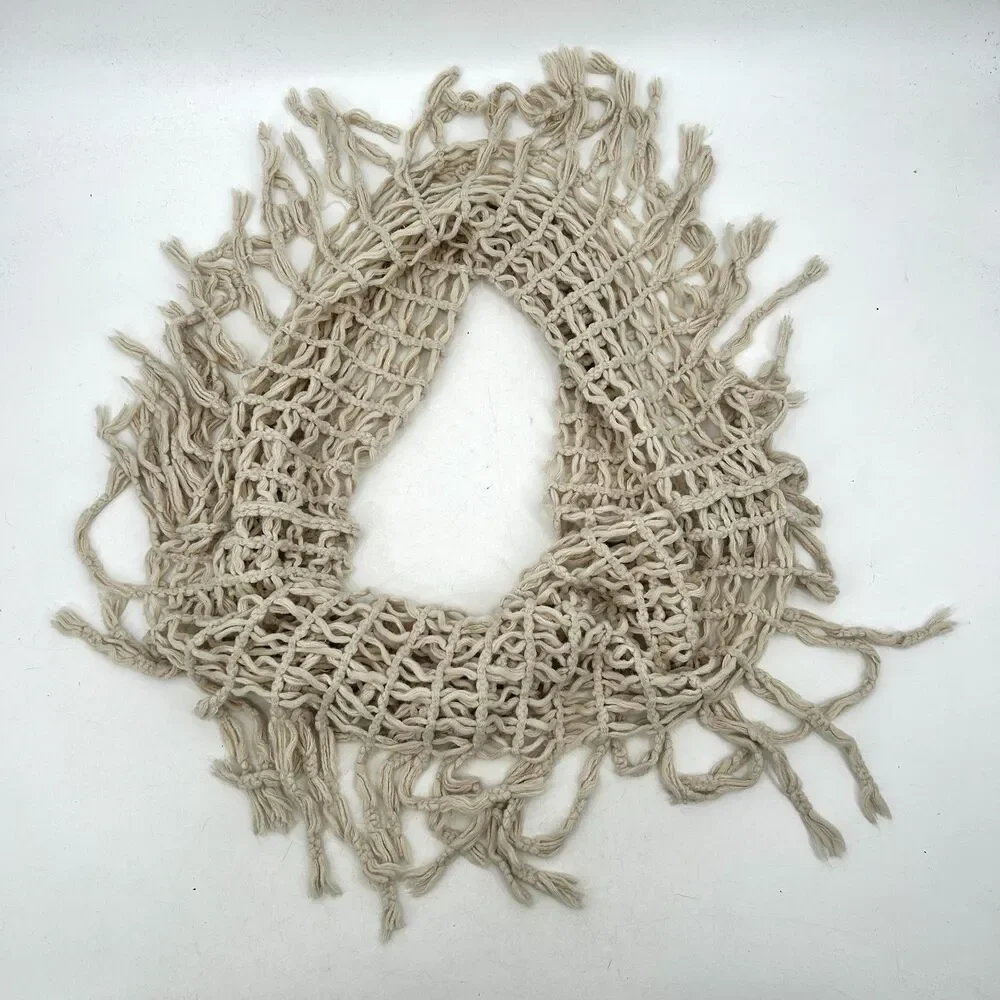 Cream Ivory Boho Crochet Knit Braided Fringe Festival Infinity Scarf One Size